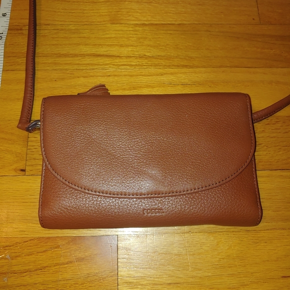 Fossil Brown Leather Sophia Wallet Crossbody Bag Removable Strap Convertible - Picture 6 of 15